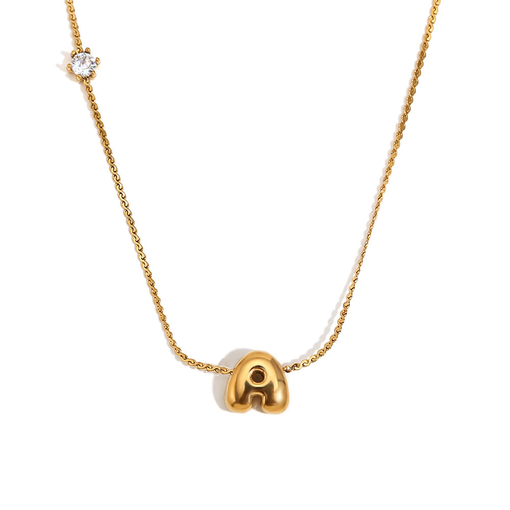 Wholesale stainless steel 18K gold plated letter single-sided zircon S chain necklace